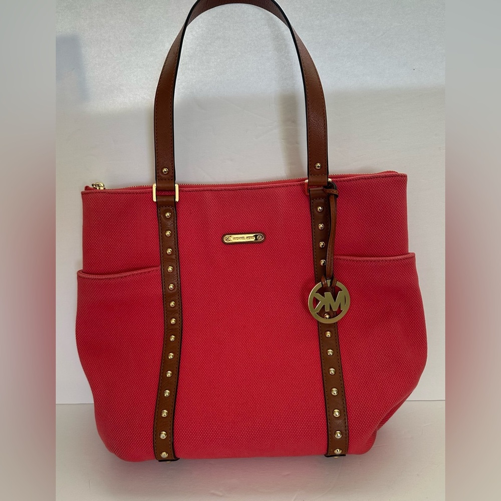 Michael Michael Kors Canvas Handbag in Watermelon Studded Leather